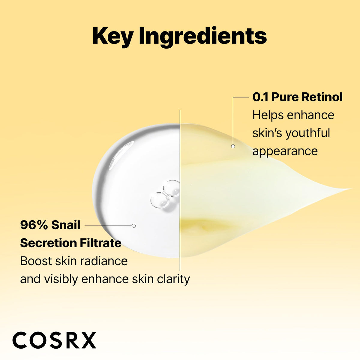 COSRX Snail Essence and Retinol Cream set on a bathroom counter