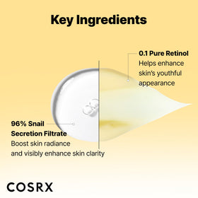 COSRX Snail Essence and Retinol Cream set on a bathroom counter