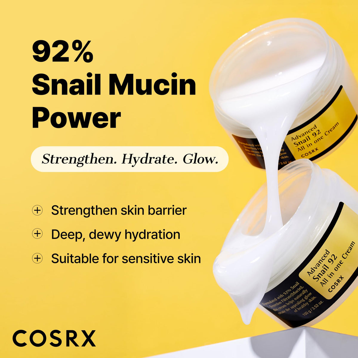 COSRX Snail Mucin 92% Face Moisturizer back view with ingredients