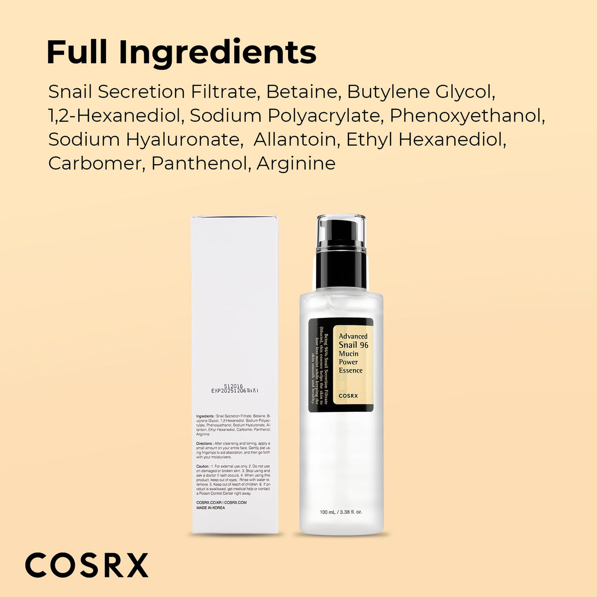 COSRX Snail Mucin 96% Serum ingredients list