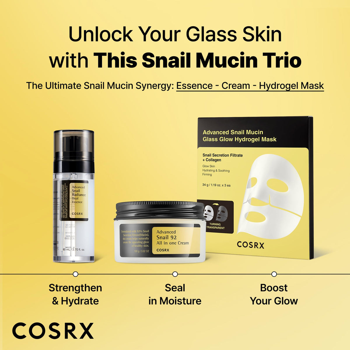 COSRX Snail Mucin Dual Face Serum with skincare products