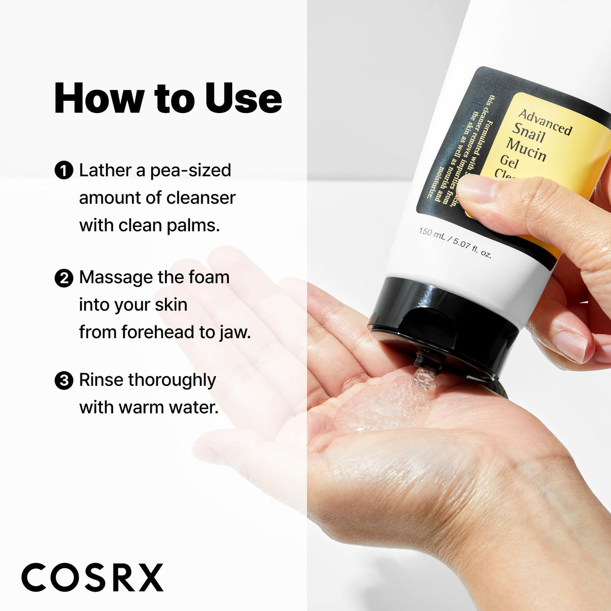 COSRX Snail Mucin Gel Cleanser on bathroom counter
