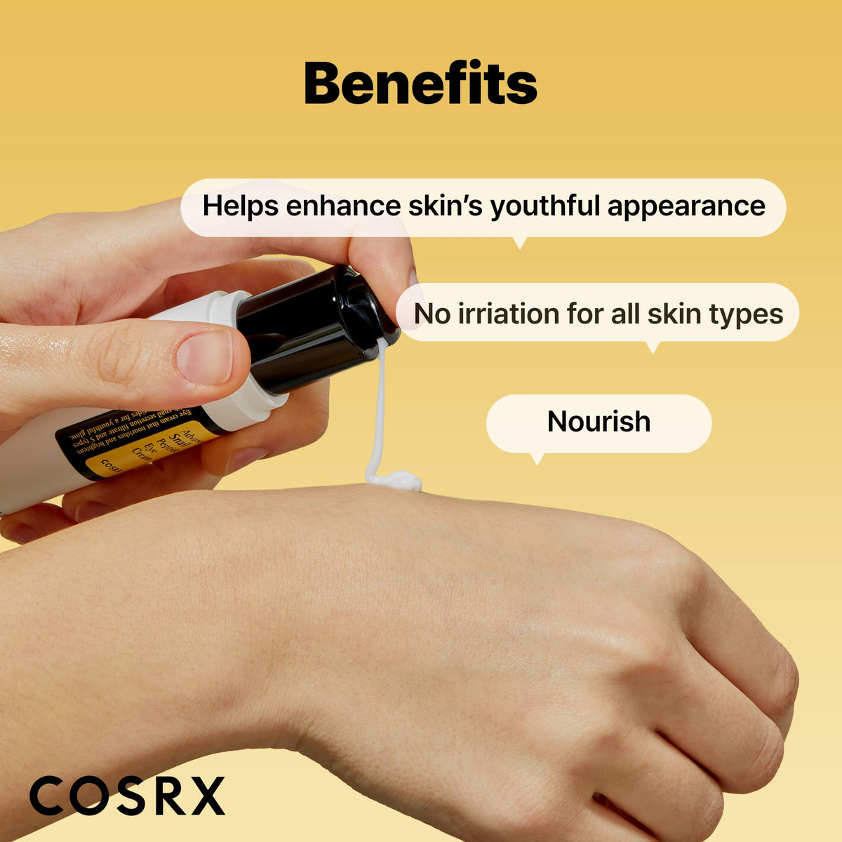 COSRX Snail Mucin Peptide Under Eye Cream application on skin