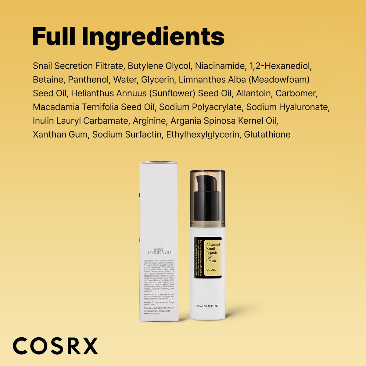 COSRX Snail Mucin Peptide Under Eye Cream with ingredients