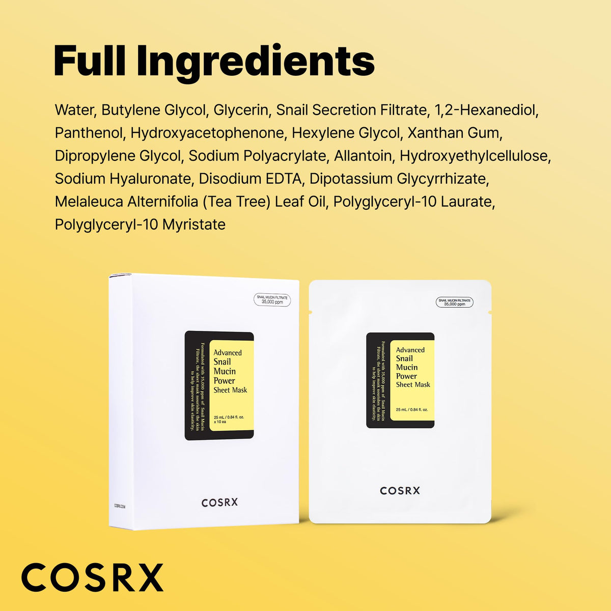 COSRX Snail Mucin Sheet Mask back view packaging