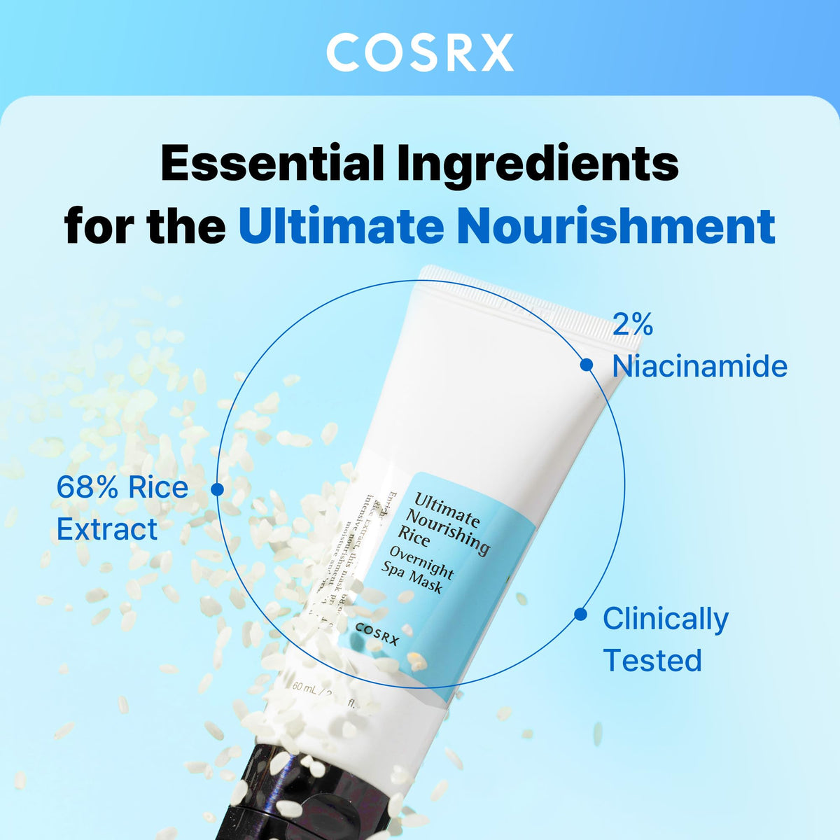 COSRX Ultimate Nourishing Rice Overnight Spa Mask back view with ingredient list