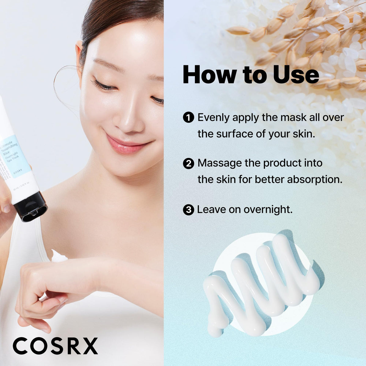COSRX Ultimate Nourishing Rice Overnight Spa Mask with rice grains