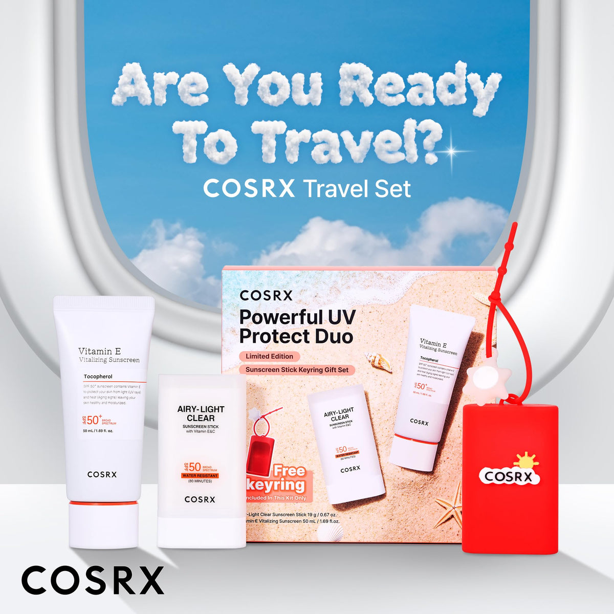 COSRX Vitamin E Sunscreen with summer accessories