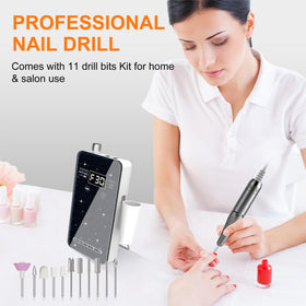 COSYGLOW Nail Drill Kit in use on acrylic nails