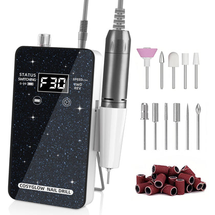 COSYGLOW Portable Nail Drill Kit front view with glitter design