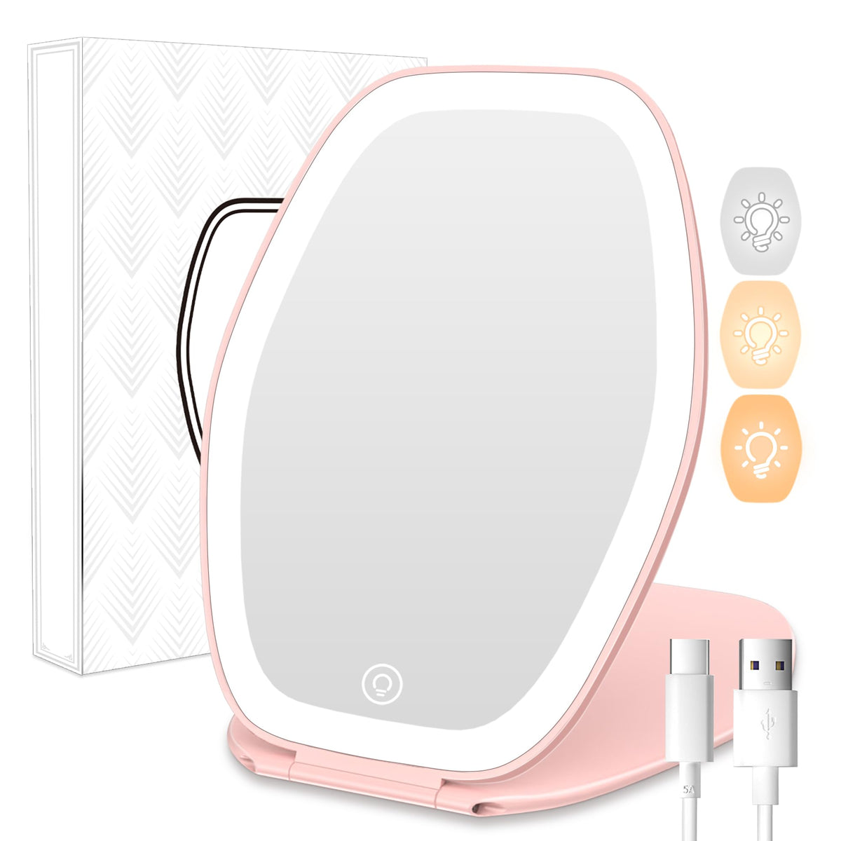 COSYGLOW Travel Makeup Mirror front view with LED lights