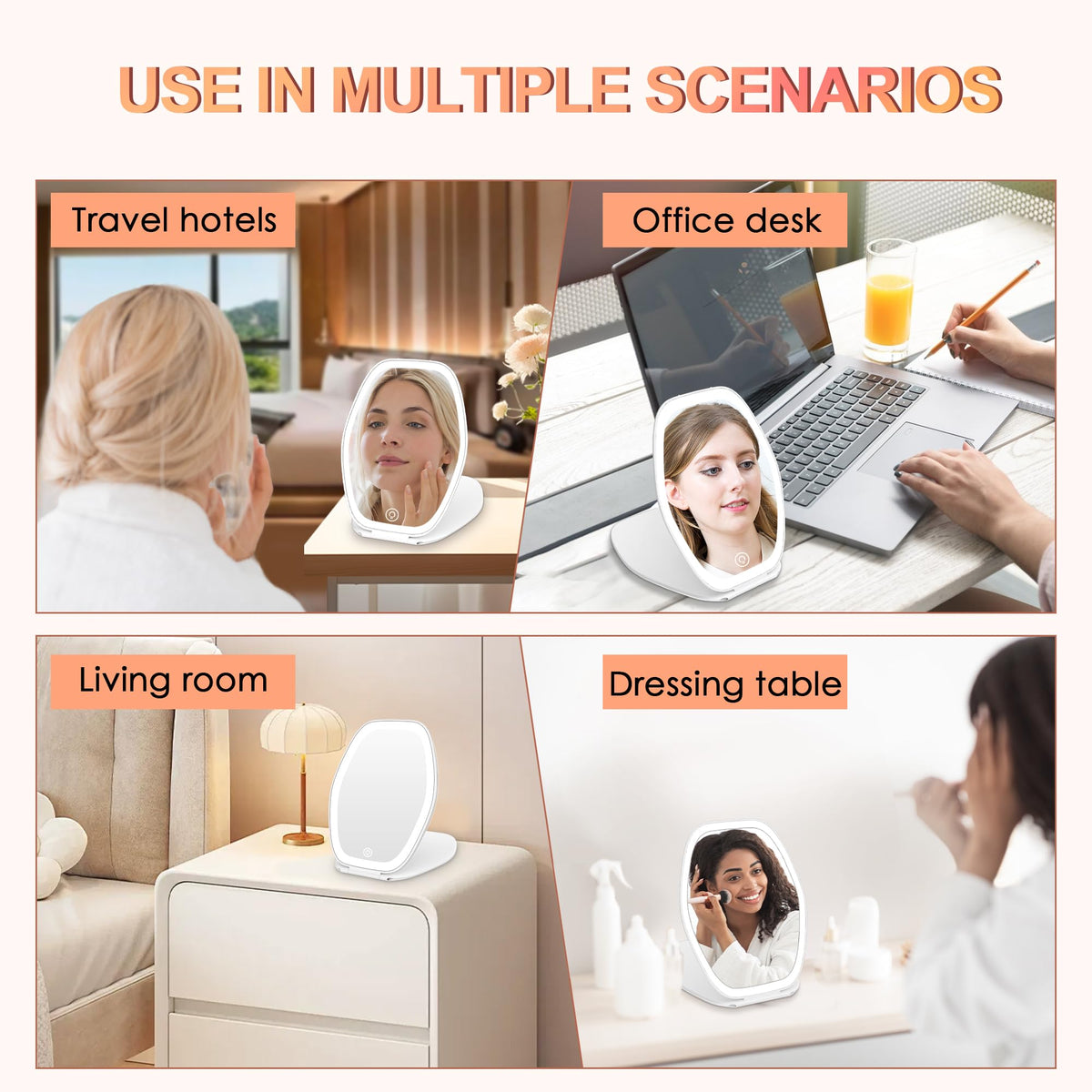 COSYGLOW Travel Makeup Mirror showcasing three light settings