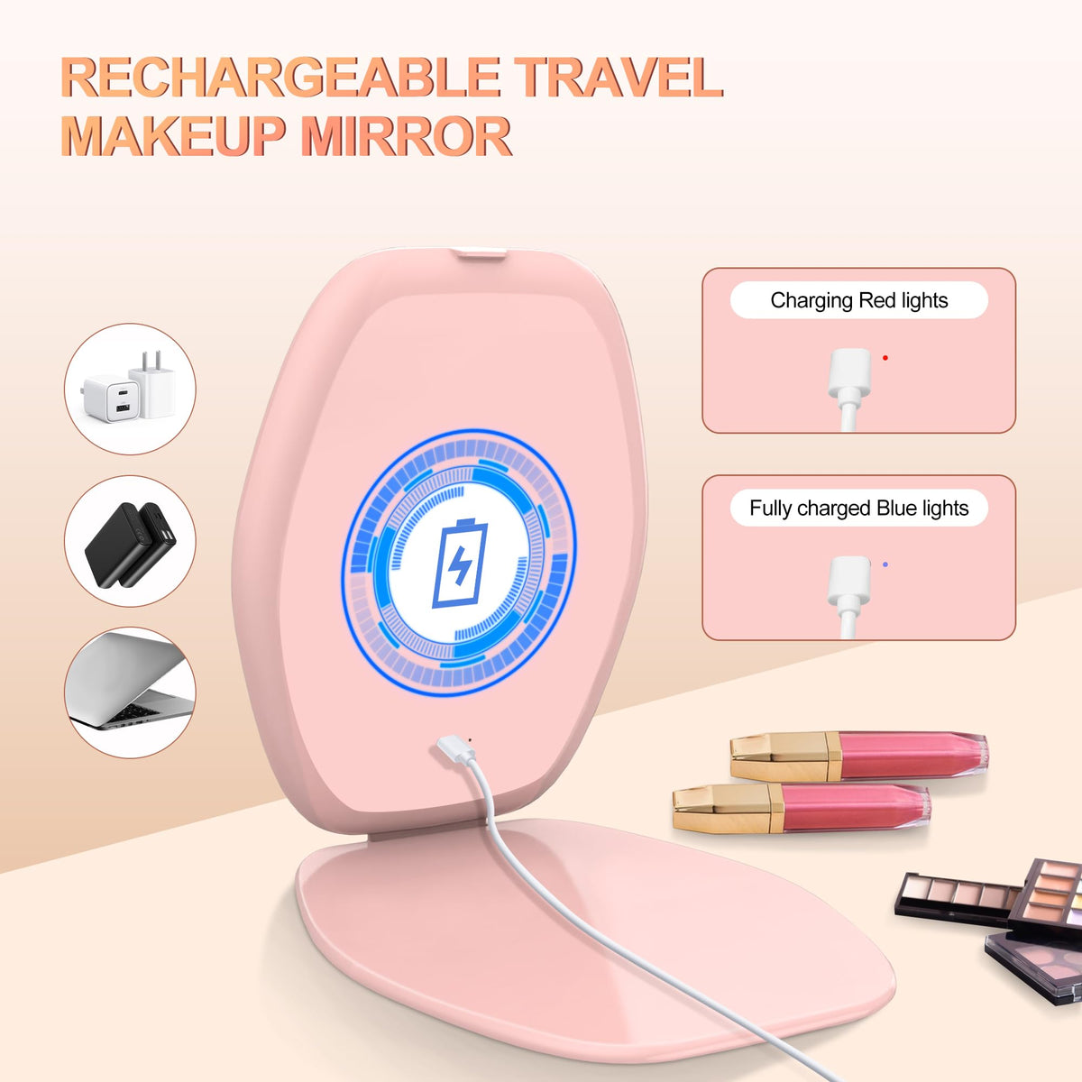 COSYGLOW Travel Makeup Mirror showing warm light setting