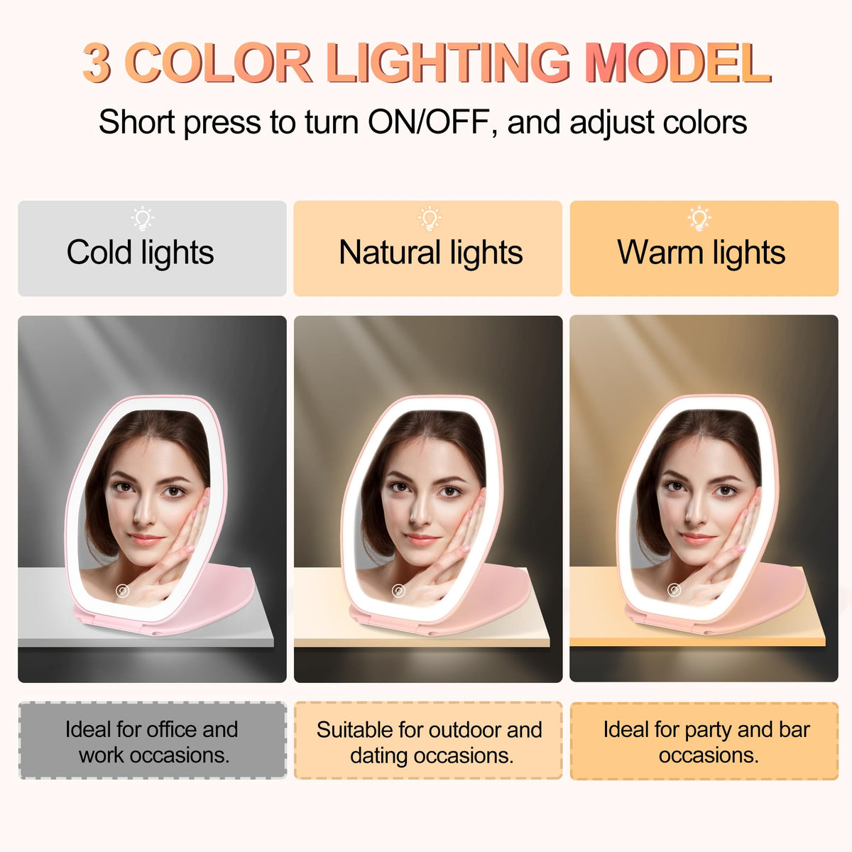 COSYGLOW Travel Makeup Mirror side view with touch screen