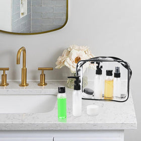 Cosywell 13-Piece Travel Bottles Set shown in a lifestyle setting