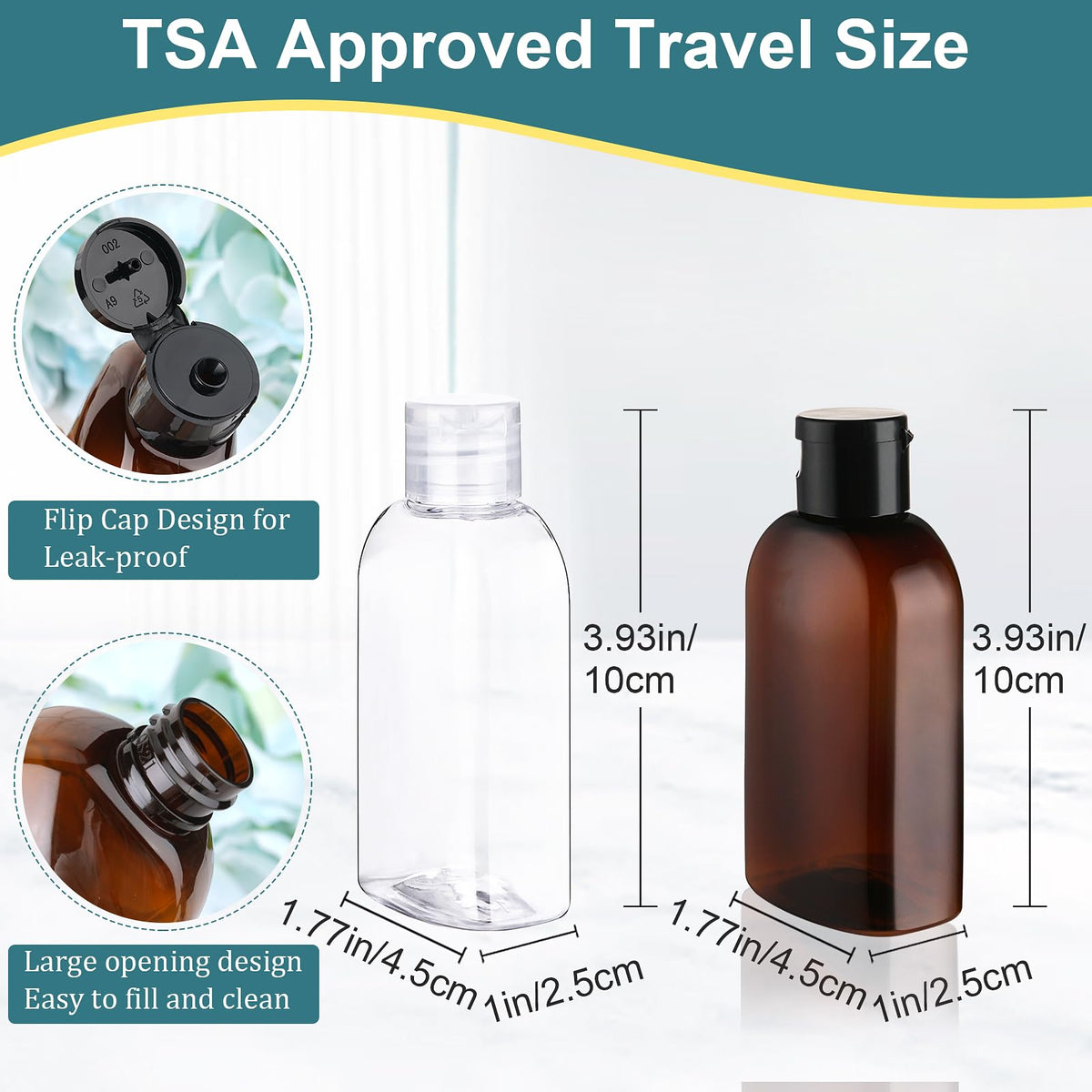 Cosywell 3.4oz travel bottle with flip cap and clear design