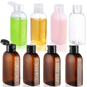 Cosywell Travel Bottles set with clear labels for shampoo and conditioner