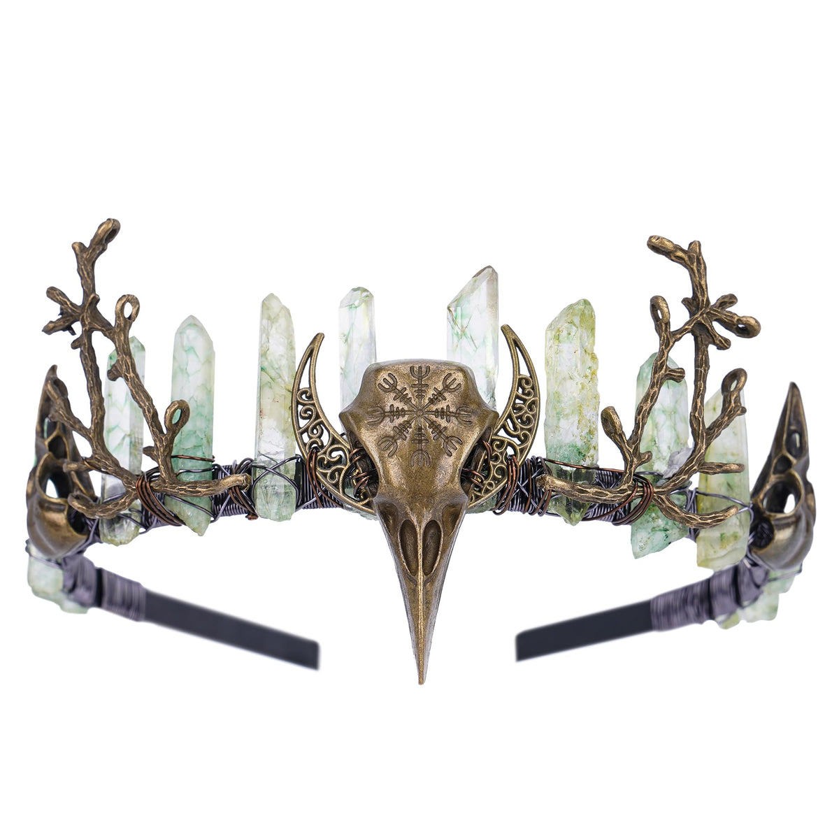 CoTeeZa Green Fairy Crystal Crown front view with various crystals