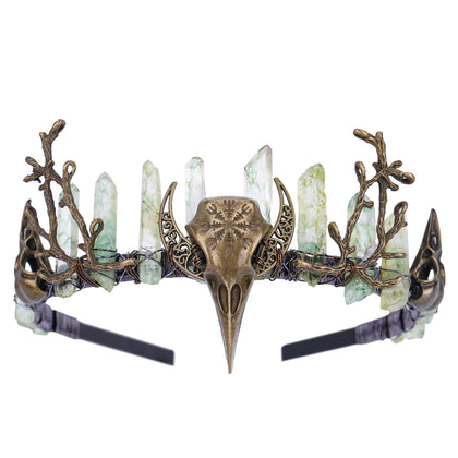 CoTeeZa Green Fairy Crystal Crown front view with various crystals