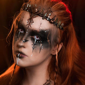 CoTeeZa Green Fairy Crystal Crown on model at a festival