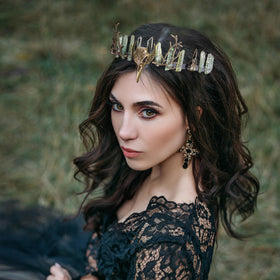 CoTeeZa Green Fairy Crystal Crown side view showcasing intricate design
