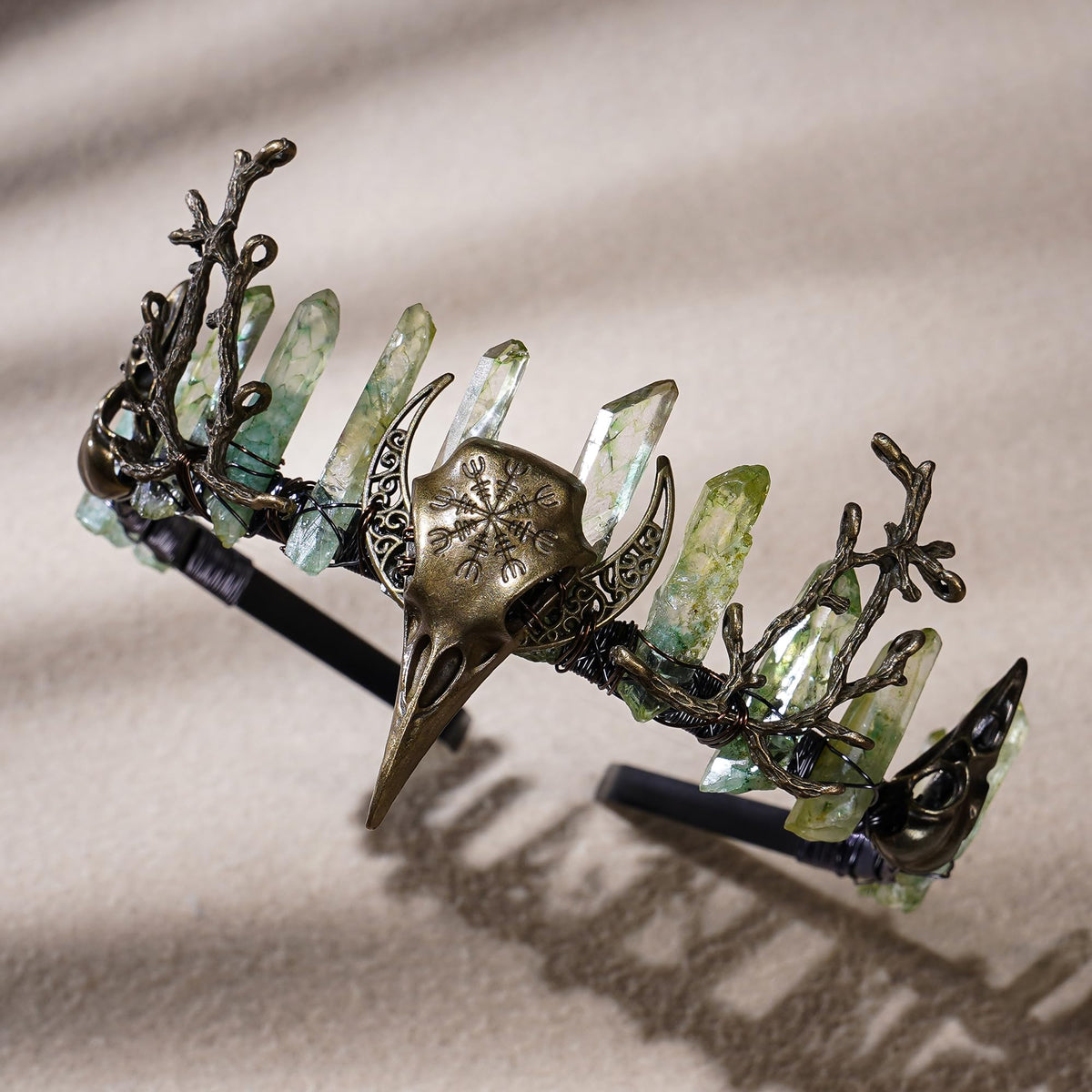 CoTeeZa Green Fairy Crystal Crown with hairpins for secure fit