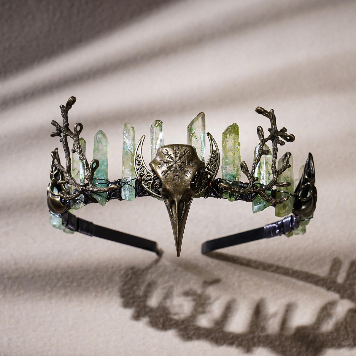 CoTeeZa Green Fairy Crystal Crown worn at a wedding