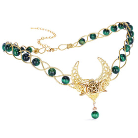 CoTeeZa Renaissance Green Viking Crown front view with Tiger's Eye stones