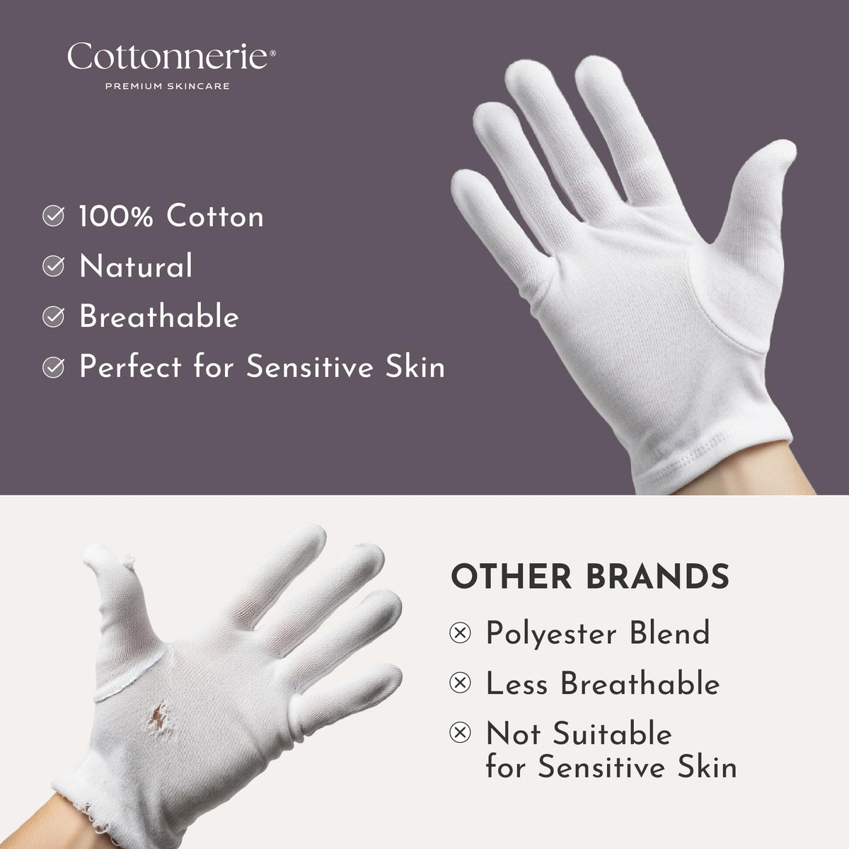 COTTONNERIE cotton gloves laid flat on a surface