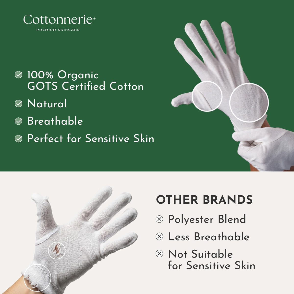 COTTONNERIE gloves displayed with lotion