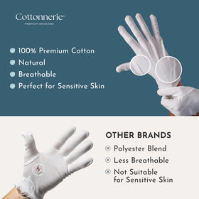 COTTONNERIE gloves on a hand with lotion applied