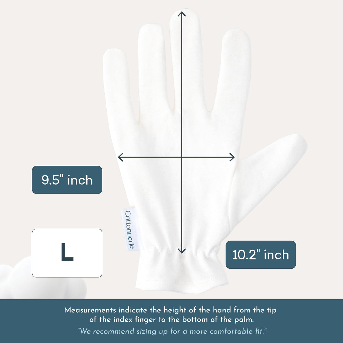 COTTONNERIE moisturizing gloves back view, highlighting cotton texture