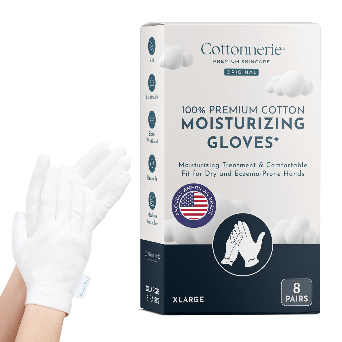 COTTONNERIE Moisturizing Gloves for Dry Hands Overnight, X-Large, front view