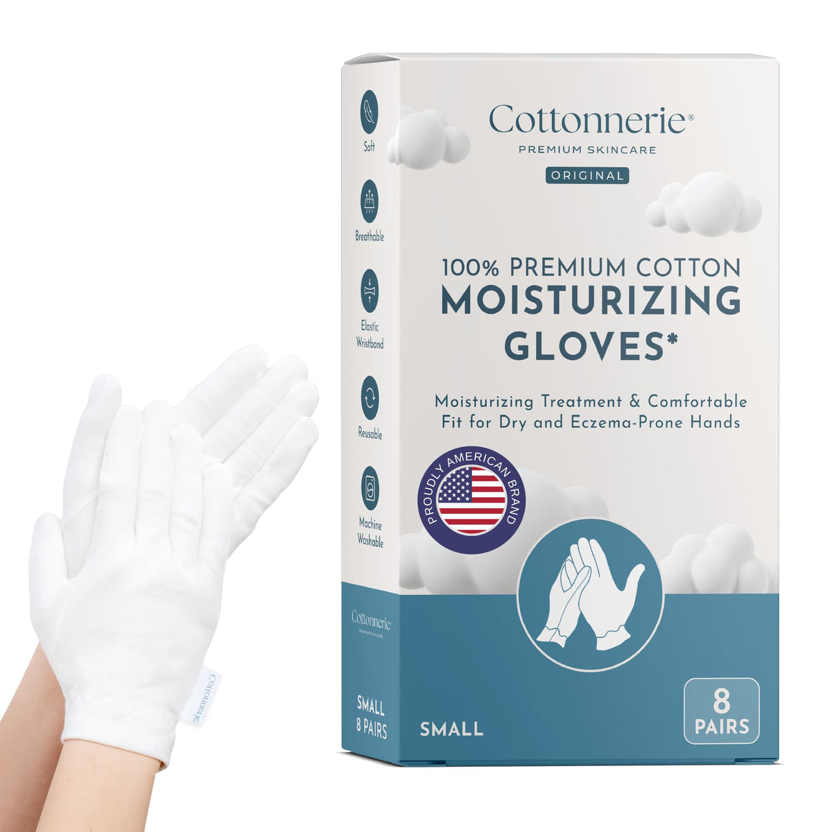 COTTONNERIE moisturizing gloves for dry hands, white cotton material