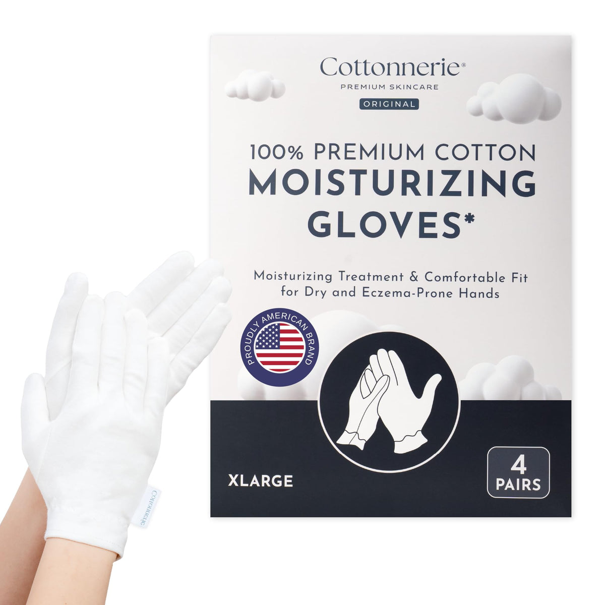 COTTONNERIE moisturizing gloves front view in white