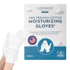 COTTONNERIE moisturizing gloves front view, white cotton fabric