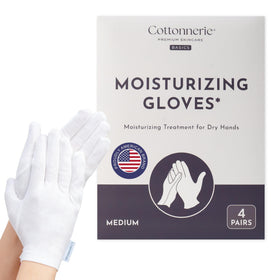 COTTONNERIE moisturizing gloves front view, white cotton material