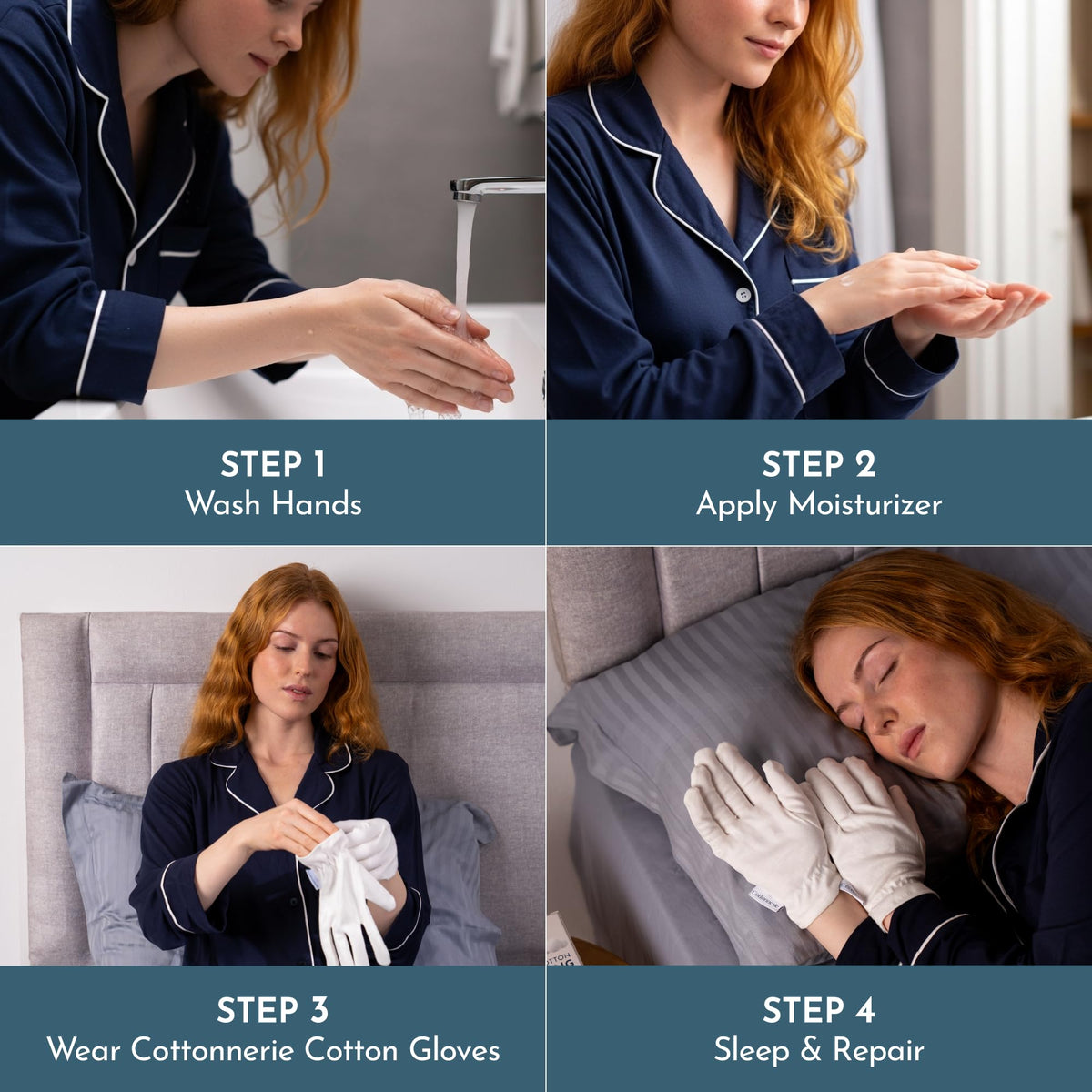 COTTONNERIE moisturizing gloves in blue with packaging