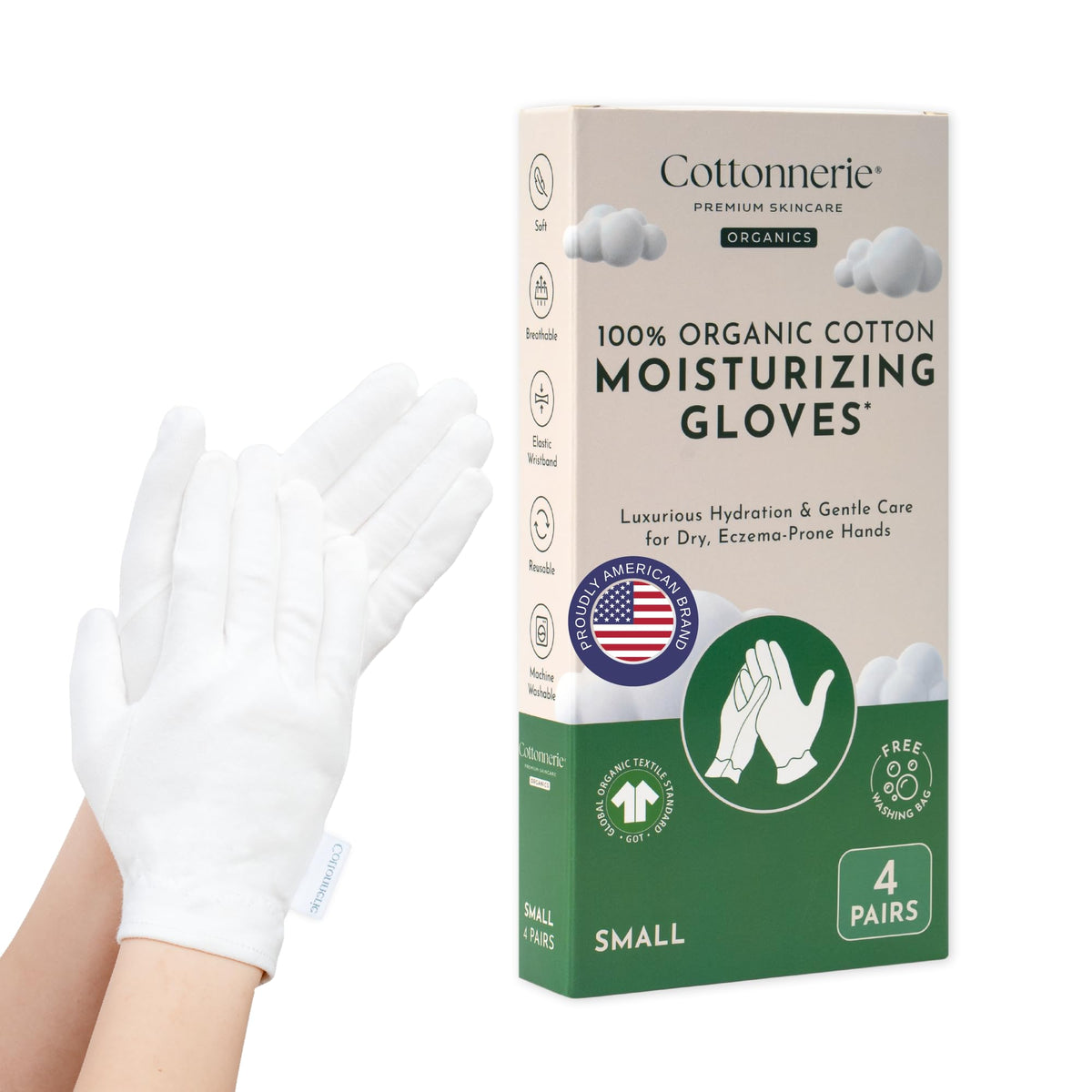 COTTONNERIE Organic Cotton Moisturizing Gloves front view