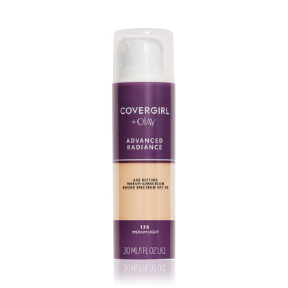 COVERGIRL Advanced Radiance Foundation Makeup Medium Light 135 front view