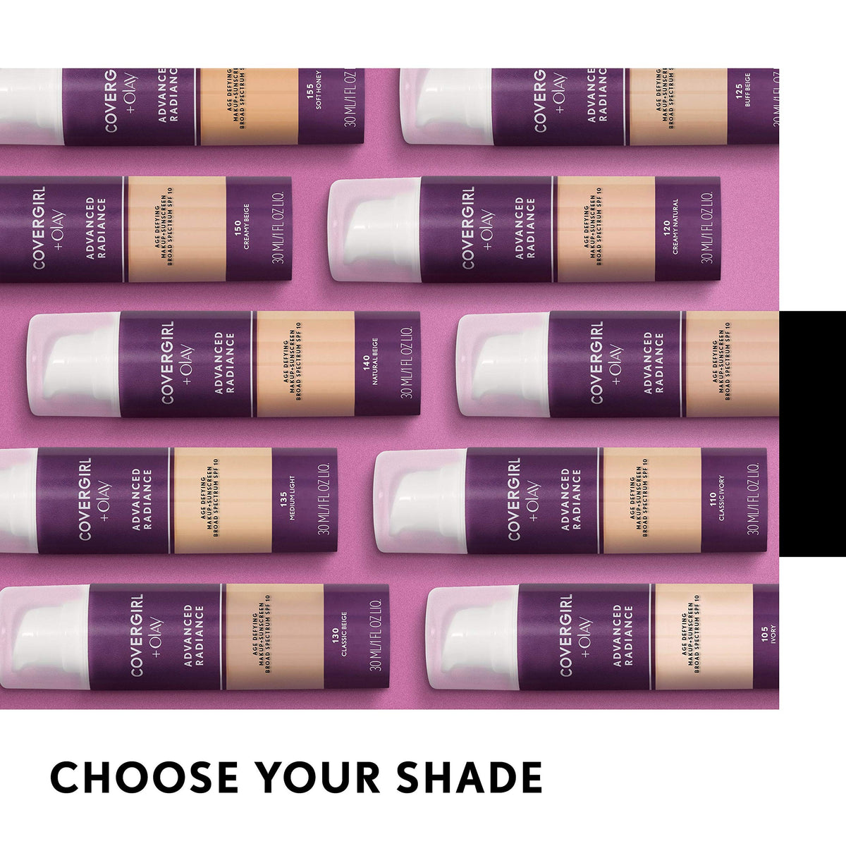 COVERGIRL Advanced Radiance Foundation on vanity with makeup tools
