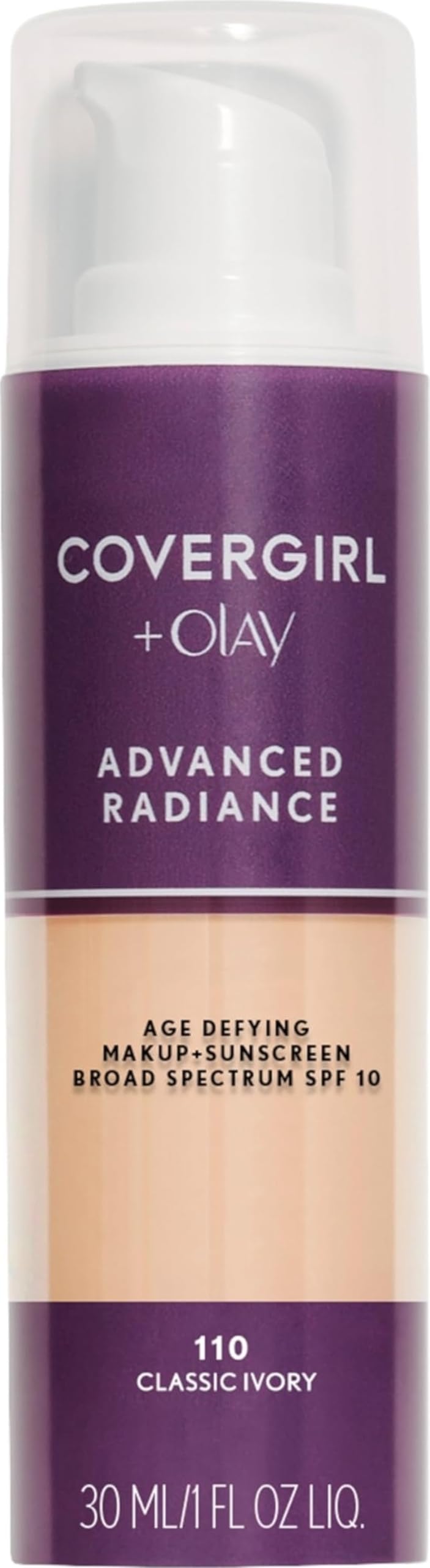 COVERGIRL Advanced Radiance Liquid Foundation 110 Classic Ivory front view