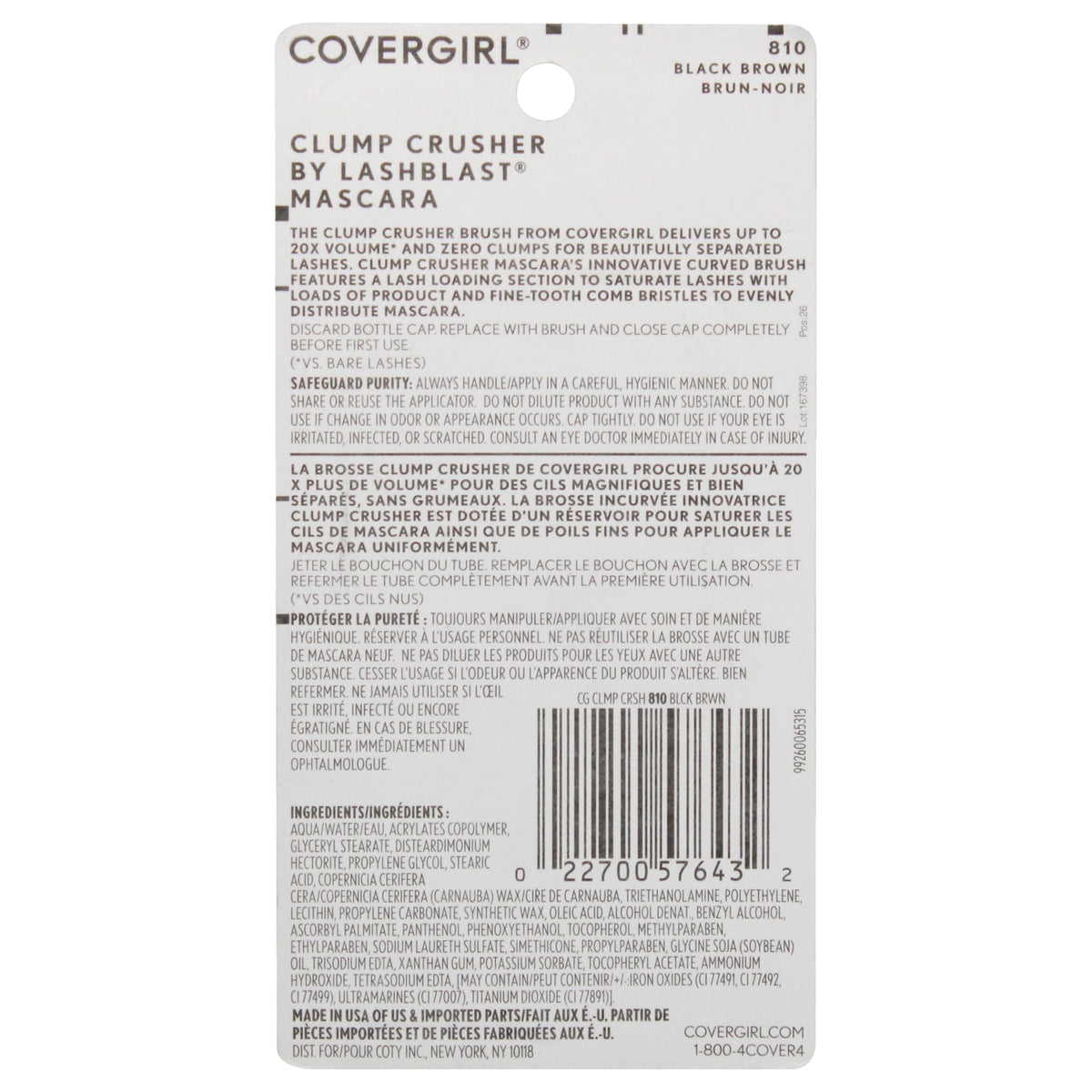 COVERGIRL Clump Crusher Mascara Black Brown curved brush detail