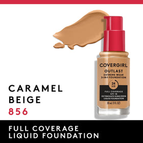 COVERGIRL Outlast Extreme Wear Foundation Caramel Beige bottle close-up