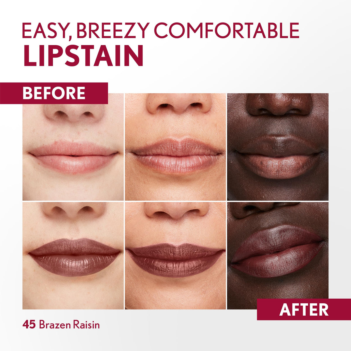 COVERGIRL Outlast Lipstain 45 Brazen Raisin on model's lips