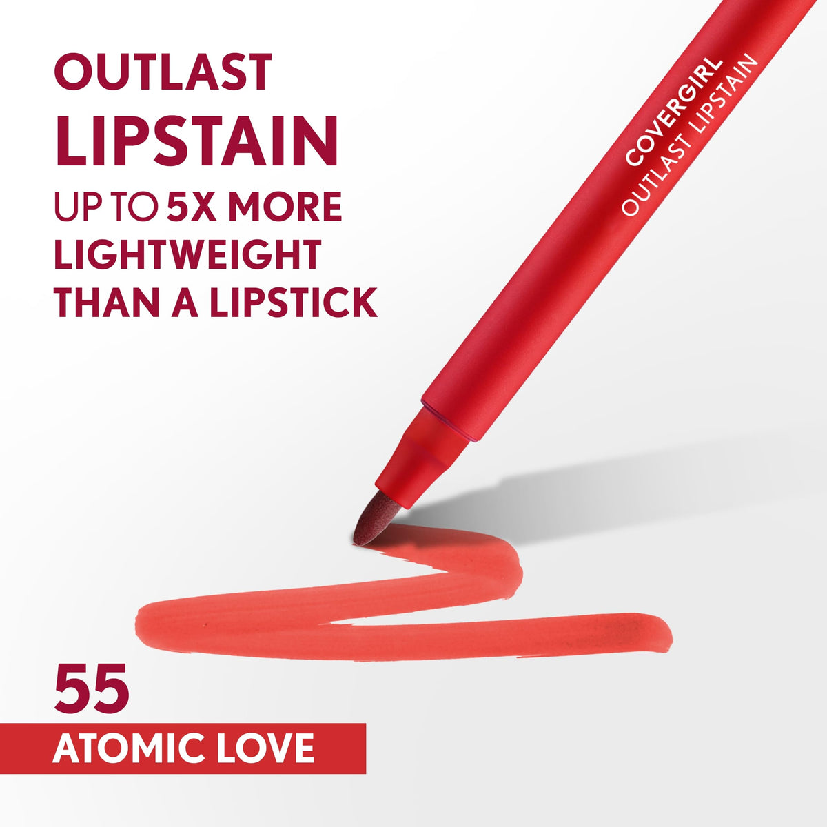 COVERGIRL Outlast Lipstain 55 Atomic Love applicator close-up