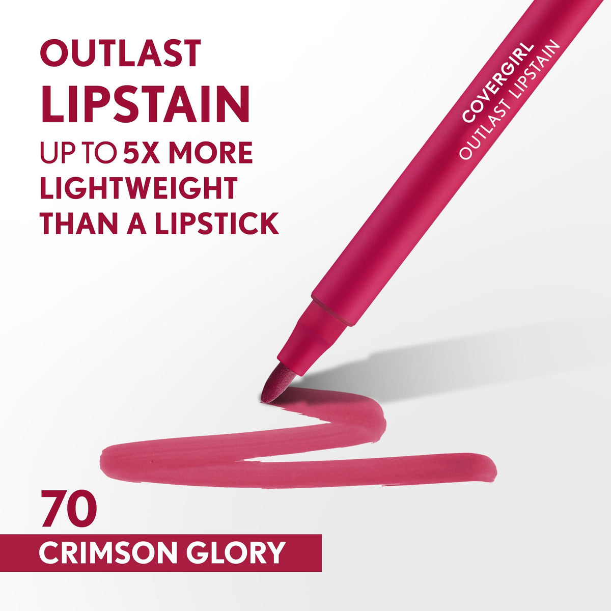 COVERGIRL Outlast Lipstain 70 Crimson Glory applicator tip close-up