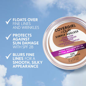 COVERGIRL Simply Ageless foundation packaging with hyaluronic complex