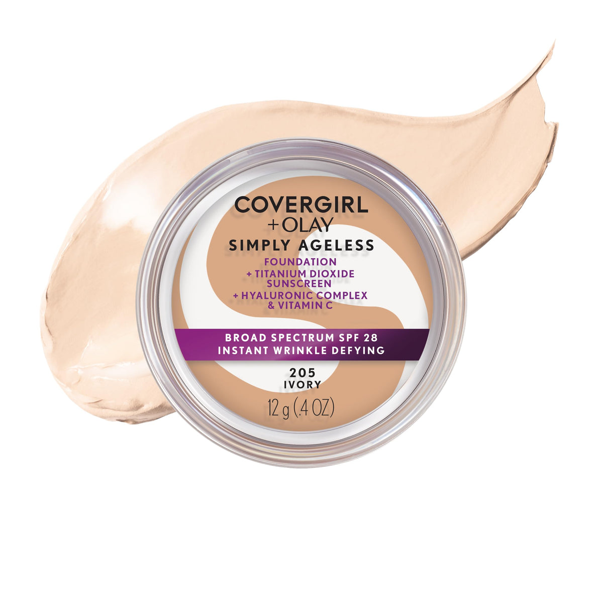 COVERGIRL Simply Ageless Instant Wrinkle Defying Foundation 205 Ivory front view