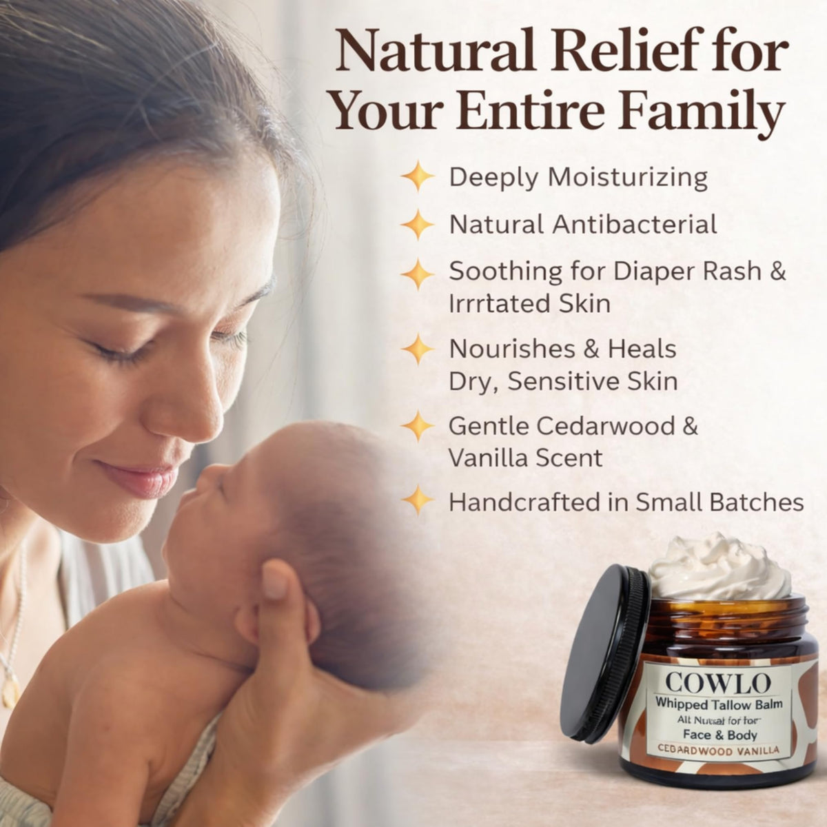 Cowlo Whipped Tallow Balm used in a calming skincare routine